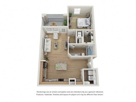 Floor plan for 1 bed, 1 bath, 852 sqft