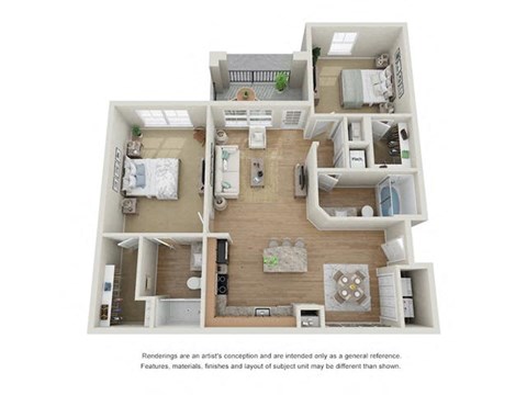 Floor plan for 2 beds, 2 baths, 1157 sqft