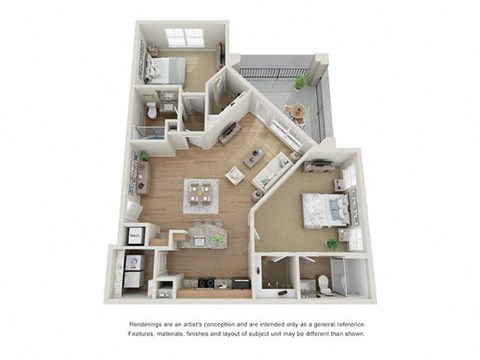 Floor plan for 2 beds, 2 baths, 1311 sqft