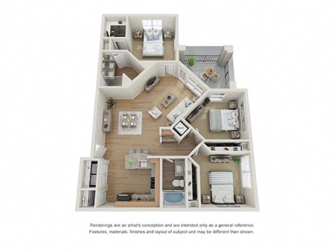 Floor plan for 3 beds, 2 baths, 1402 sqft