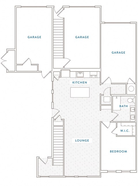 Floor plan for 1 bed, 1 bath, 956 sqft