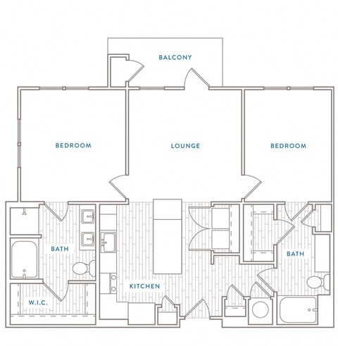 Floor plan for 2 beds, 2 baths, 1165 sqft