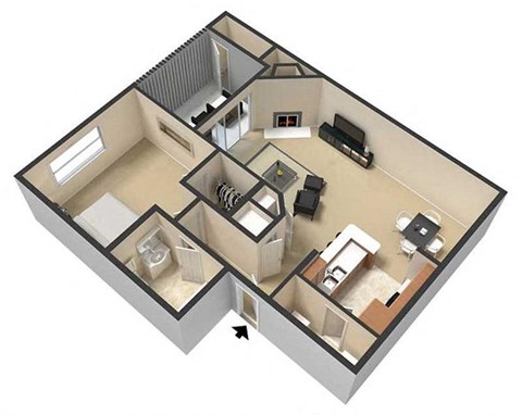 Floor plan for 1 bed, 1 bath, 700 sqft