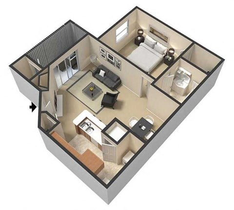 Floor plan for 1 bed, 1 bath, 800 sqft
