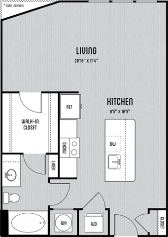 Floor plan for studio, 1 bath, 640 sqft
