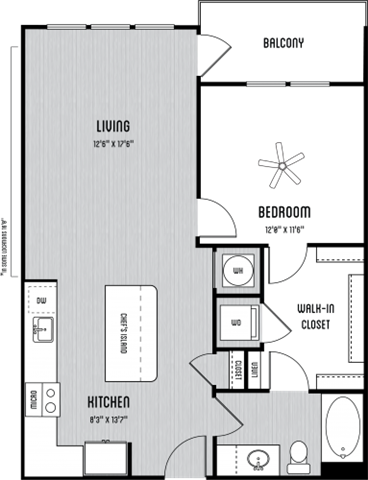 Floor plan for 1 bed, 1 bath, 790 sqft