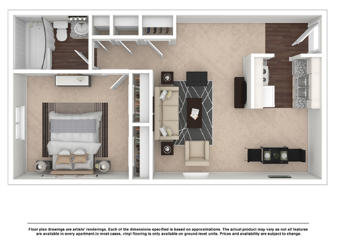 Floor plan for 1 bed, 1 bath, 820 sqft