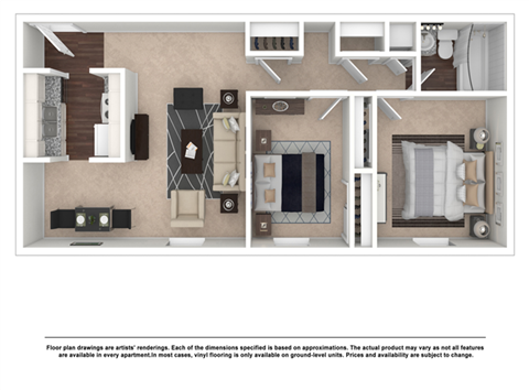 Floor plan for 2 beds, 1 bath, 780 sqft