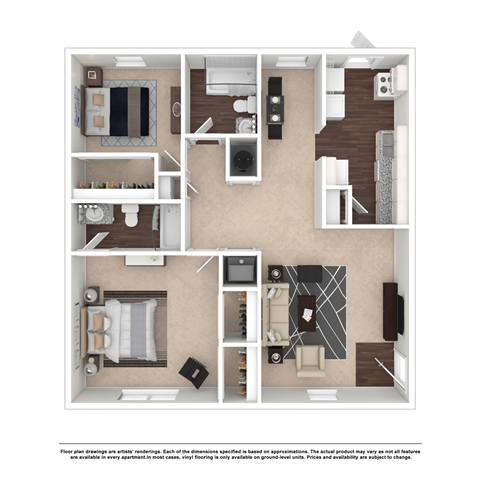 Floor plan for 2 beds, 2 baths, 860 sqft