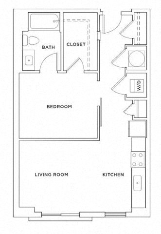 Floor plan for 1 bed, 1 bath, 715 sqft