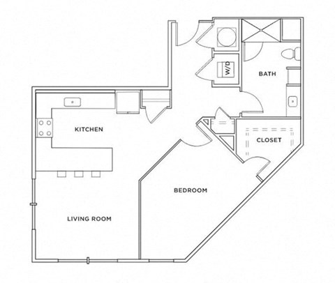 Floor plan for 1 bed, 1 bath, 913 sqft