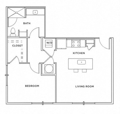 Floor plan for 1 bed, 1 bath, 739 sqft