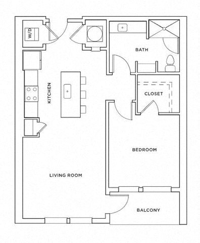 Floor plan for 1 bed, 1 bath, 873 sqft