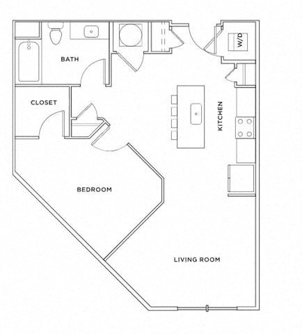 Floor plan for 1 bed, 1 bath, 807 sqft