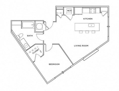 Floor plan for 1 bed, 1 bath, 860 sqft