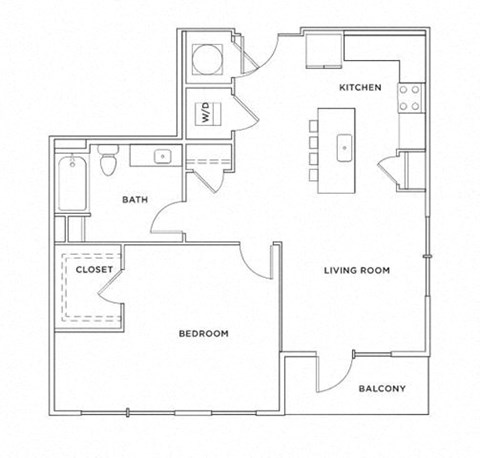 Floor plan for 1 bed, 1 bath, 912 sqft