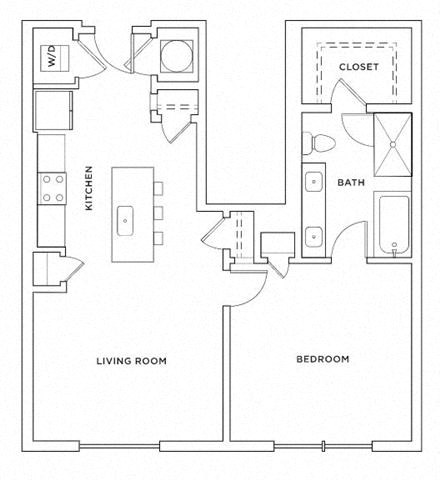 Floor plan for 1 bed, 1 bath, 919 sqft