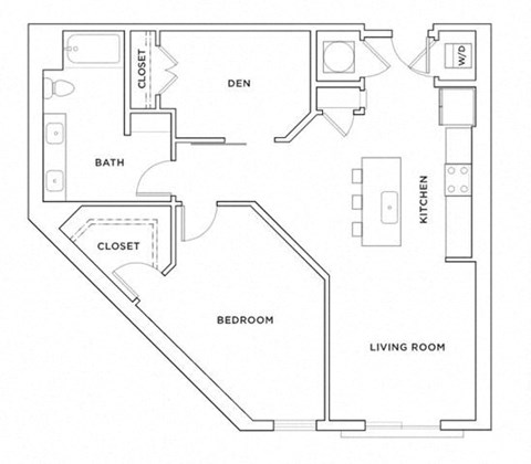 Floor plan for 1 bed, 1 bath, 1062 sqft