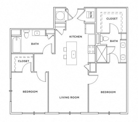 Floor plan for 2 beds, 2 baths, 1116 sqft