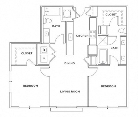 Floor plan for 2 beds, 2 baths, 1134 sqft