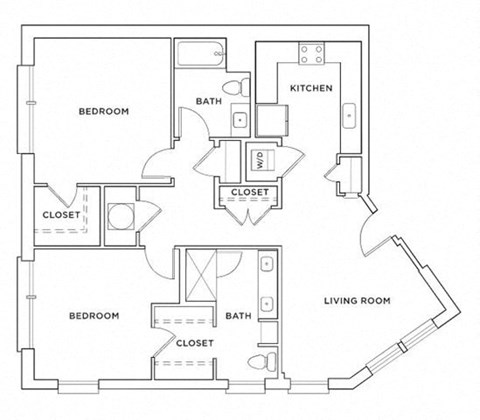 Floor plan for 2 beds, 2 baths, 1199 sqft