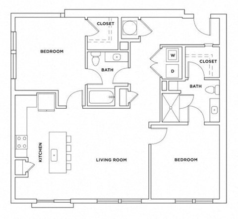 Floor plan for 2 beds, 2 baths, 1230 sqft