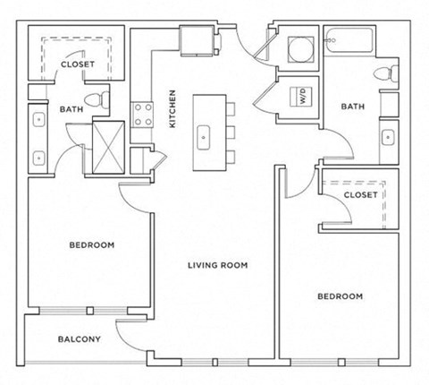Floor plan for 2 beds, 2 baths, 1145 sqft