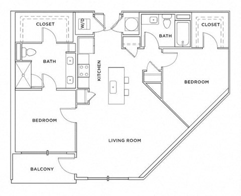 Floor plan for 2 beds, 2 baths, 1181 sqft