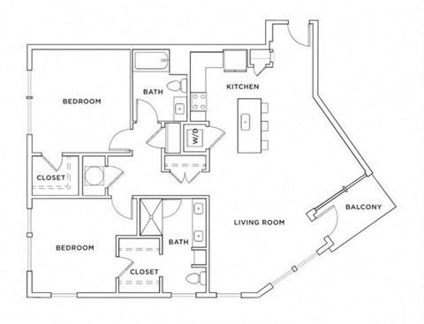 Floor plan for 2 beds, 2 baths, 1397 sqft