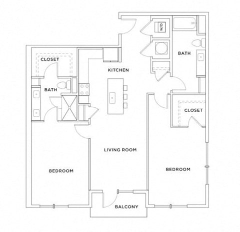 Floor plan for 2 beds, 2 baths, 1290 sqft