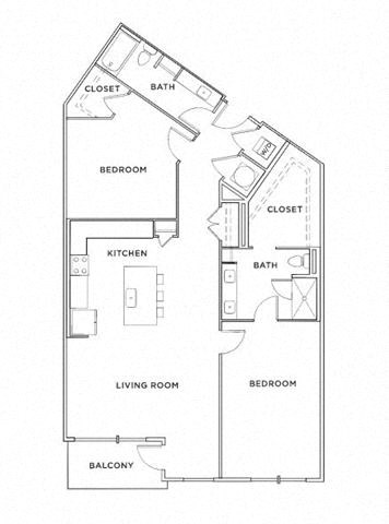 Floor plan for 2 beds, 2 baths, 1492 sqft