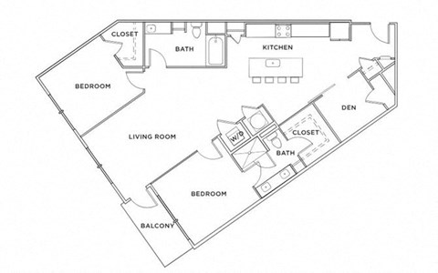 Floor plan for 2 beds, 2 baths, 1435 sqft