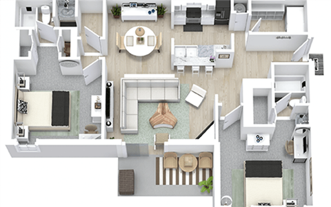 Floor plan for 2 beds, 2 baths, 1100 sqft