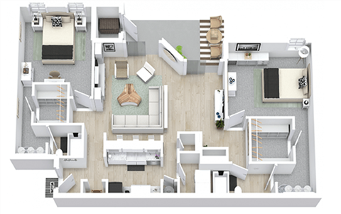 Floor plan for 2 beds, 2 baths, 1425 sqft