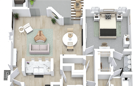 Floor plan for 1 bed, 1 bath, 1100 sqft