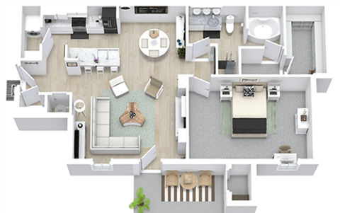 Floor plan for 1 bed, 1 bath, 1100 sqft