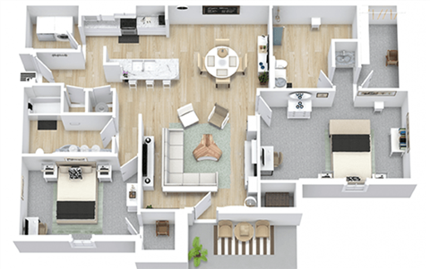 Floor plan for 2 beds, 2 baths, 1500 sqft