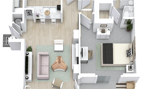 Floor plan for 1 bed, 1 bath, 700 sqft