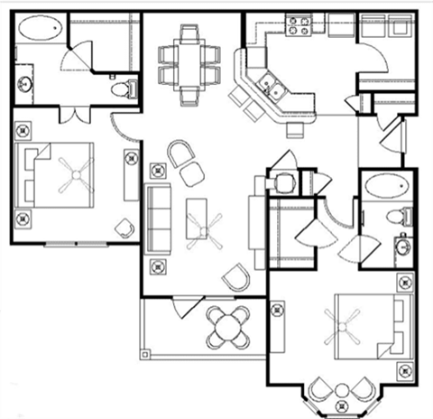 Floor plan for 2 beds, 2 baths, 1146 sqft