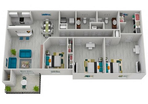 Floor plan for 3 beds, 2 baths, 1245 sqft