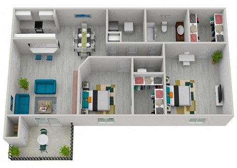 Floor plan for 2 beds, 1 bath, 1016 sqft