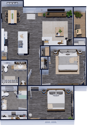 Floor plan for 2 beds, 2 baths, 1153 sqft