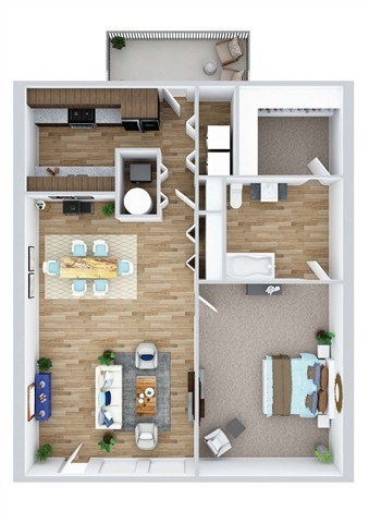 Floor plan for 1 bed, 1 bath, 837 sqft