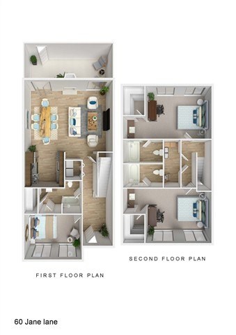 Floor plan for 3 beds, 3 baths, 1750 sqft