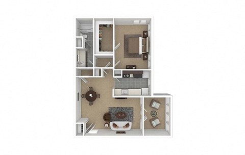 Floor plan for 1 bed, 1 bath, 853 sqft