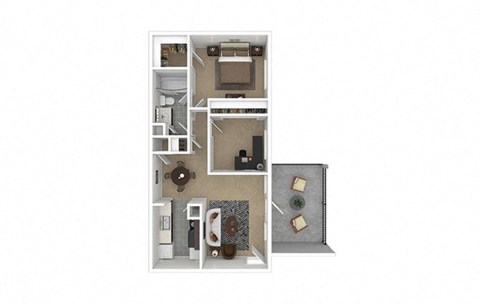 Floor plan for 2 beds, 1 bath, 827 sqft
