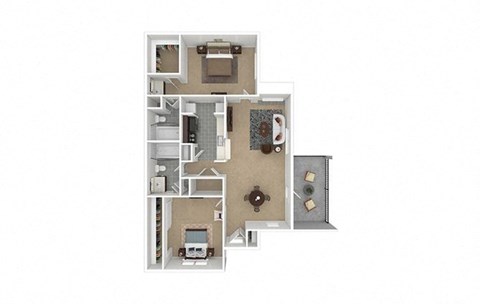 Floor plan for 2 beds, 2 baths, 1026 sqft