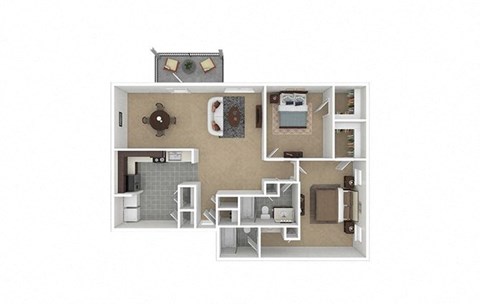 Floor plan for 2 beds, 2 baths, 1237 sqft