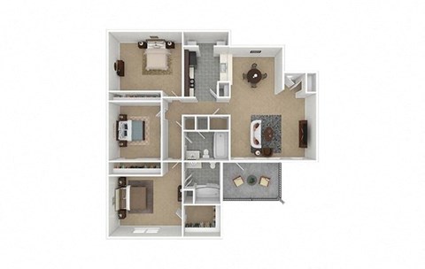 Floor plan for 3 beds, 2 baths, 1212 sqft