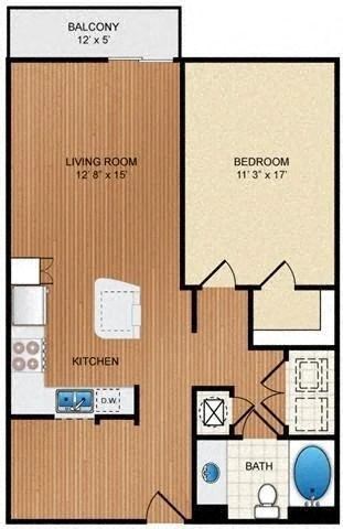 Floor plan for 1 bed, 1 bath, 828 sqft